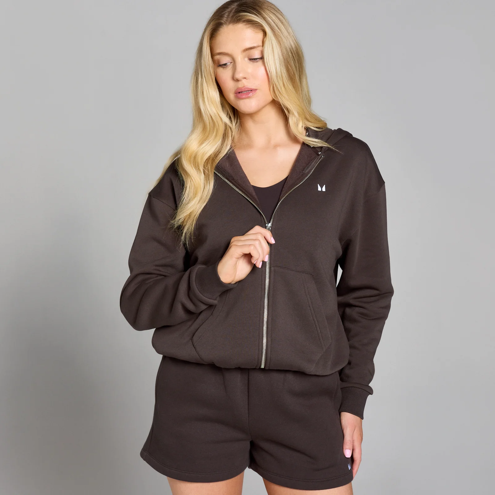Felpa con cappuccio e cerniera MP Basics da donna - Cioccolato - XS Immagine 1