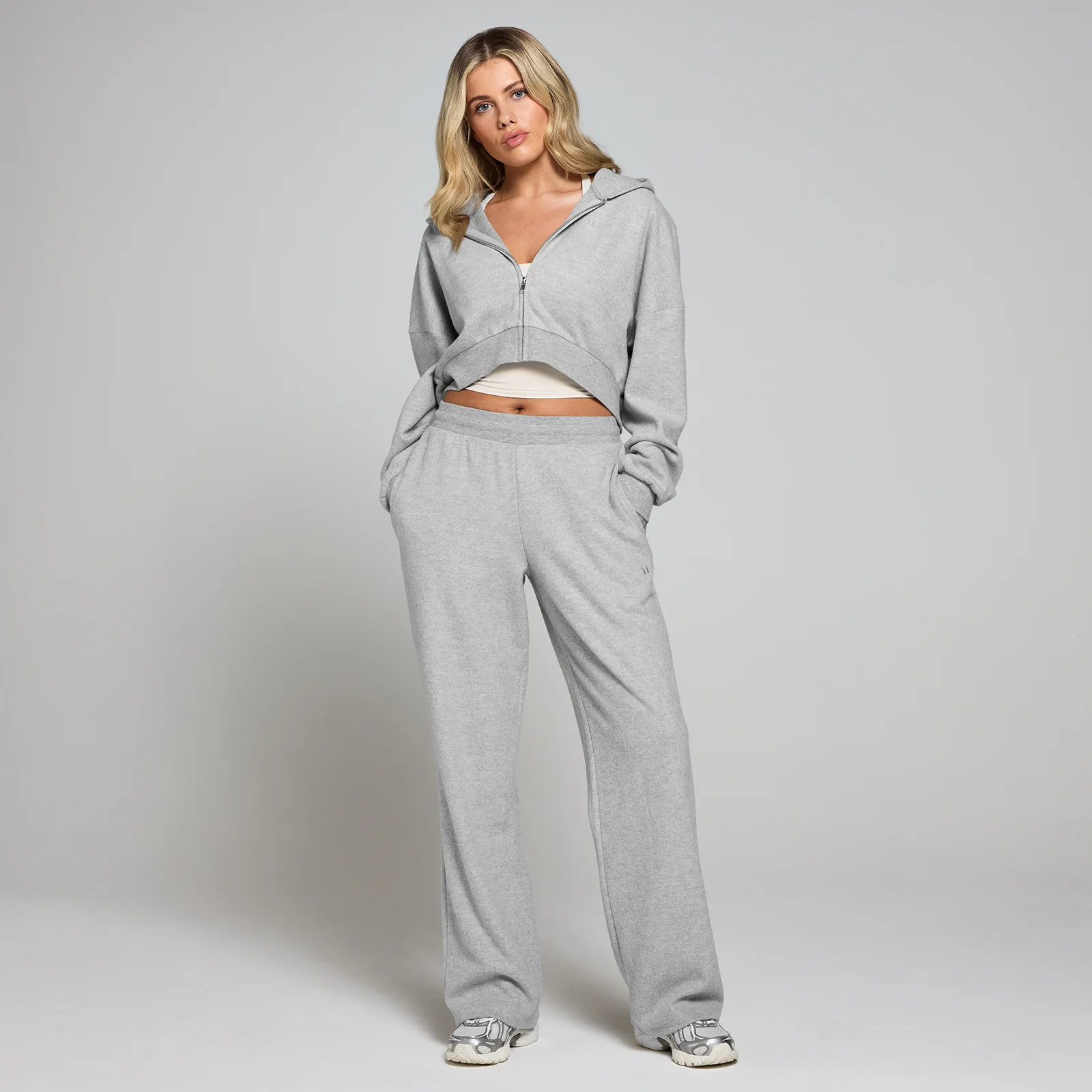 DESIGN - Felpa oversize in tessuto scuba grigio mélange con DESIGN - Felpa oversize in tessuto scuba grigio mélange con