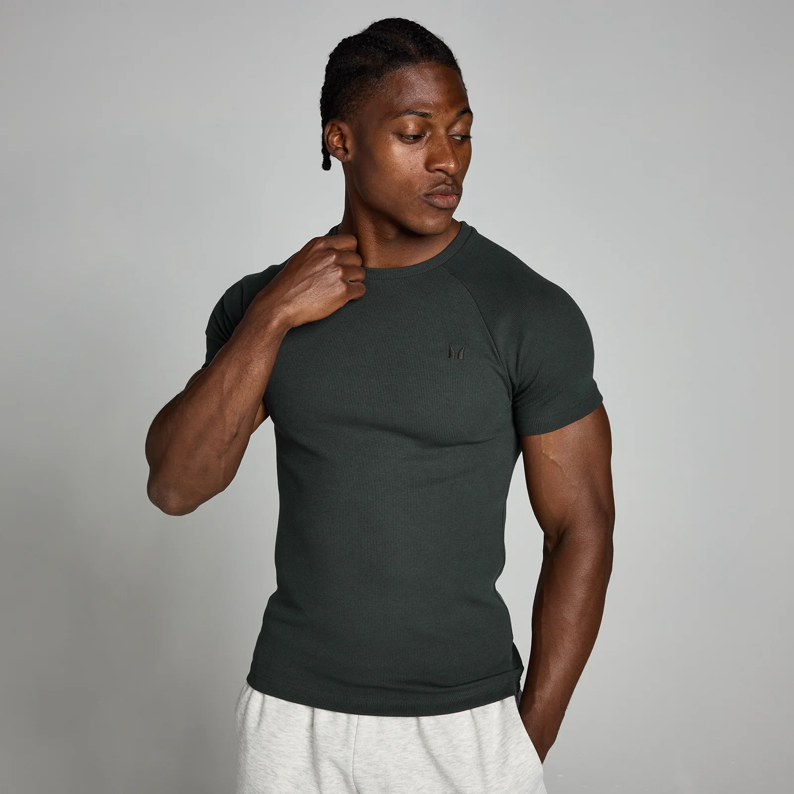 T-shirt aderente a costine MP Origin da uomo - Nero slavato - M Immagine 1