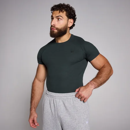 T-shirt aderente a costine MP Origin da uomo - Nero slavato