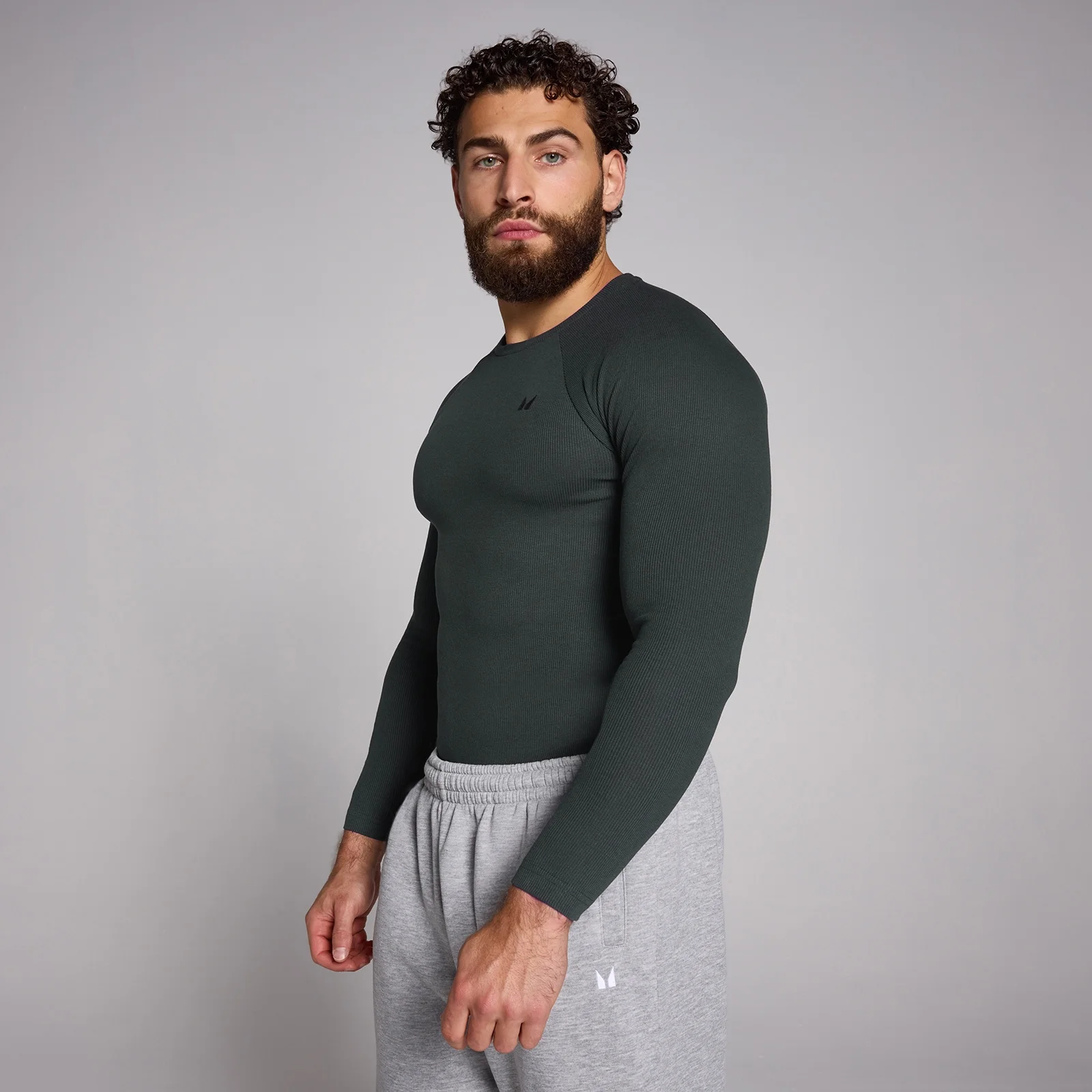 Maglia a maniche lunghe aderente a costine MP Origin da uomo - Nero slavato - L Immagine 1
