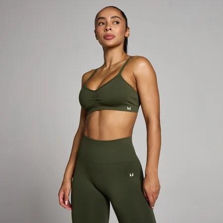 Reggiseno sportivo MP Tempo donna senza cuciture con arricciatura frontale - Verde foresta