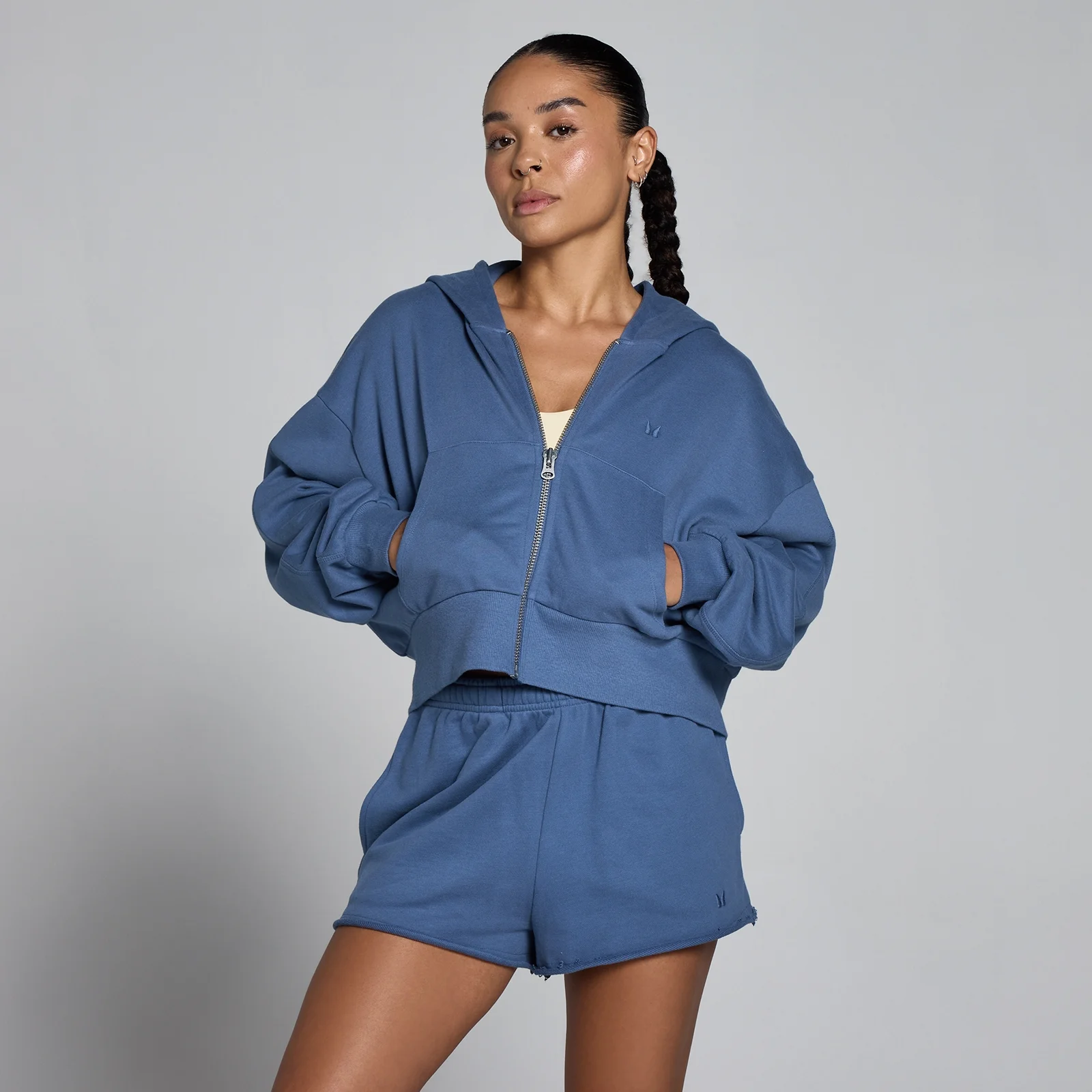 Felpa con cappuccio MP donna leggera loopback con zip - Azzurro ardesia - XS Immagine 1