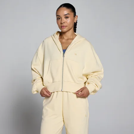Felpa con cappuccio e zip MP donna in loopback leggero - Butter
