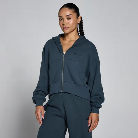 Felpa con cappuccio e zip MP donna in loopback leggero - Faded blue