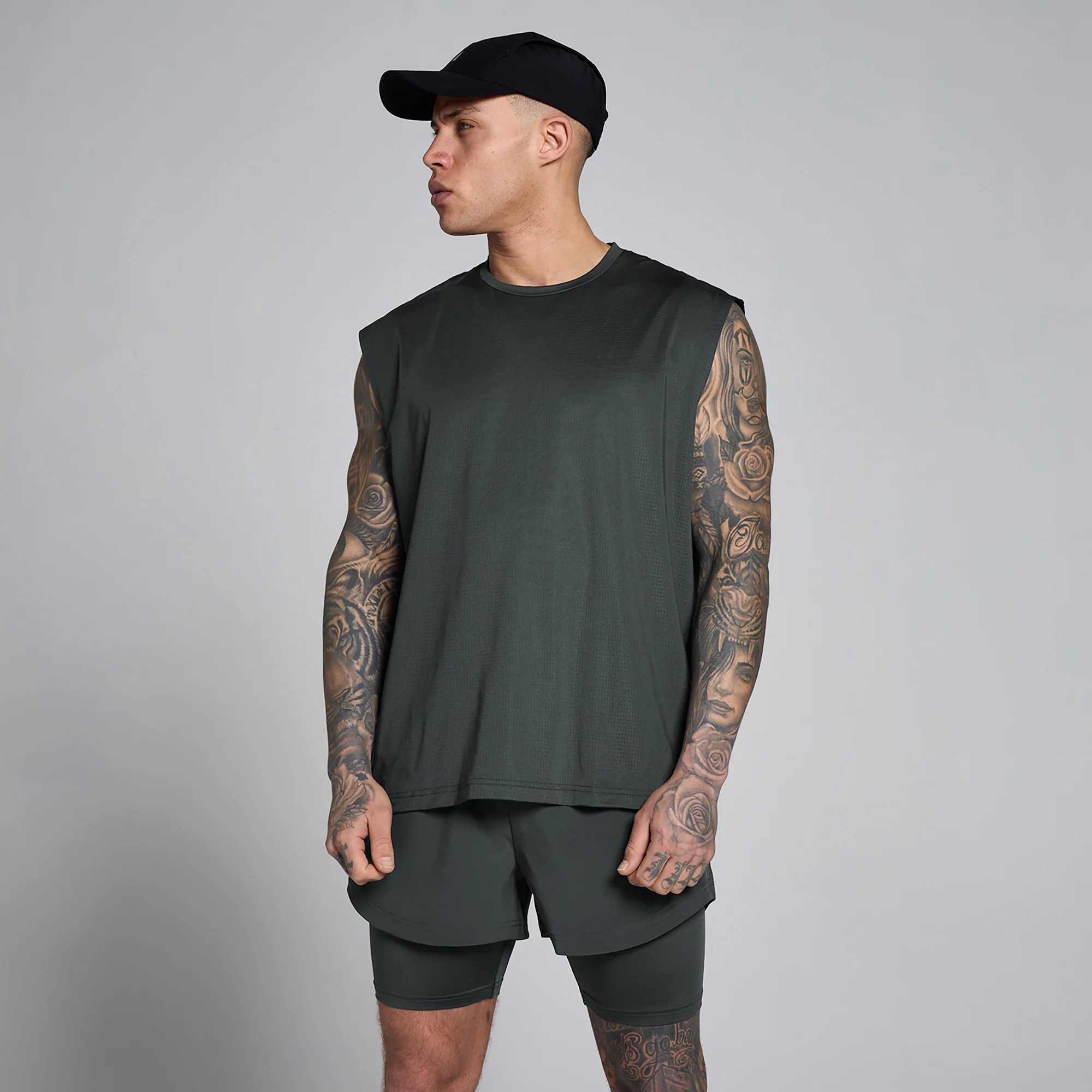 Canotta oversize MP uomo Hybrid in rete - Nero slavato - M Immagine 1
