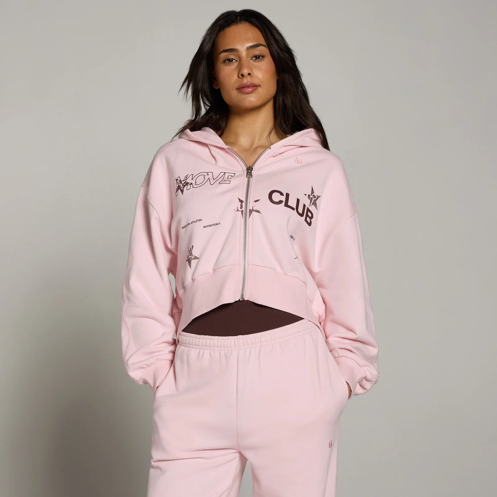 Felpa con cappuccio e zip leggera con grafica Move Club MP donna - Rosa - L Immagine 1