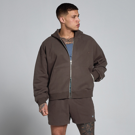 Felpa con cappuccio MP uomo Lift oversize loopback zip a doppia apertura - Cioccolato