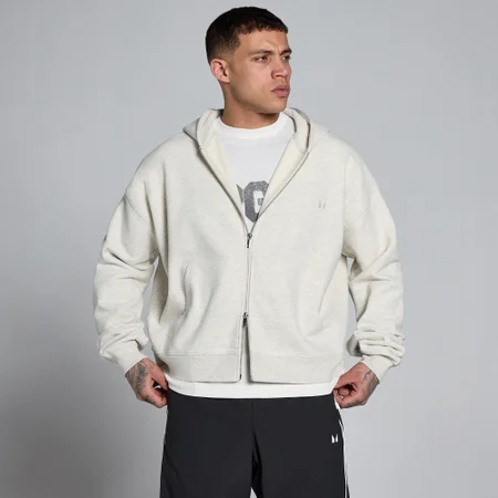 Felpa con cappuccio MP uomo Lift oversize loopback zip a doppia apertura - Grigio melange crema