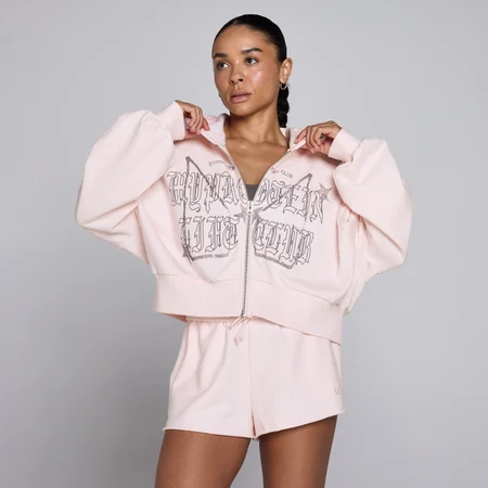 Felpa con cappuccio e zip MP donna Lift con grafica lifestyle - Rosa baby