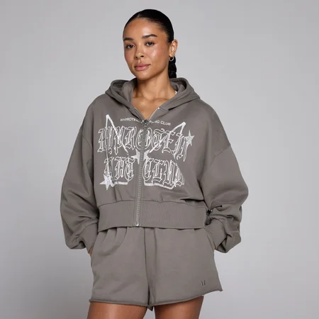 Felpa con cappuccio e zip lifestyle con grafica MP donna Lift - Tartufo scuro