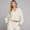 Felpa con cappuccio e zip intera MP donna in tessuto a nido d'ape - Avorio