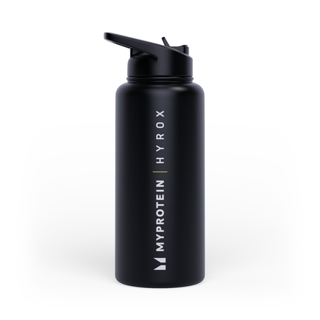 Borraccia Myprotein Hyrox in metallo riciclato con cannuccia flip 1L - Nero