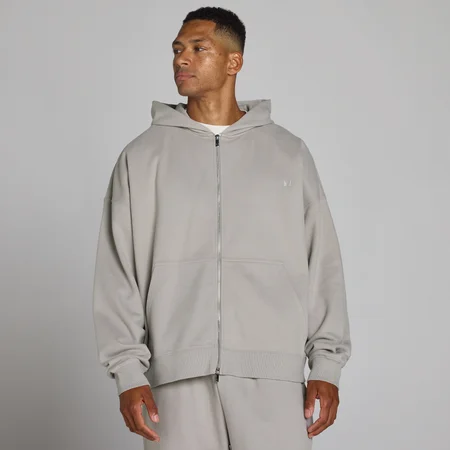 Felpa con cappuccio oversize con zip a 2 vie - Grigio gesso