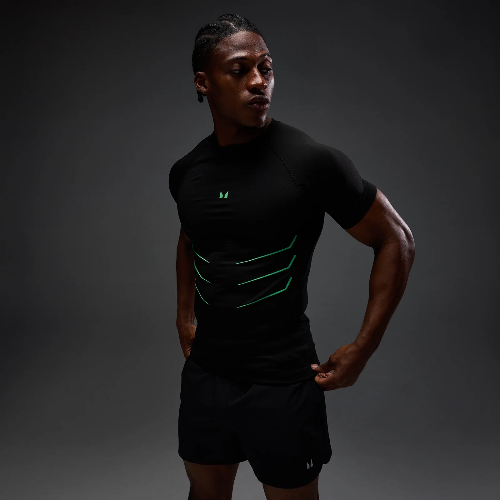 T-shirt senza cuciture MP Hero muscle fit uomo - Nero slavato/verde alpha - XS Immagine 1