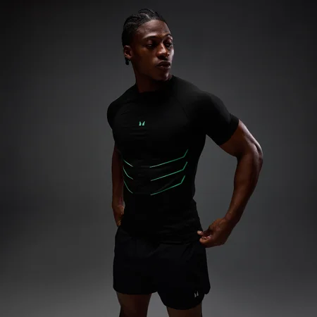 T-shirt senza cuciture MP Hero muscle fit uomo - Nero slavato/verde alpha