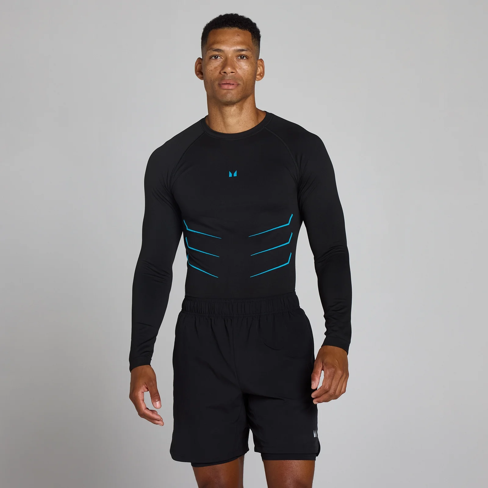 Top a maniche lunghe senza cuciture Lift muscle fit - Nero slavato/Blu power - XS Immagine 1