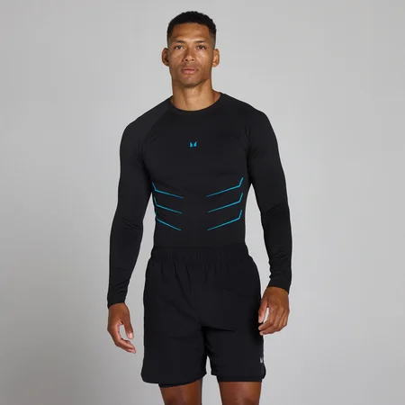 Top a maniche lunghe senza cuciture Lift muscle fit - Nero slavato/Blu power