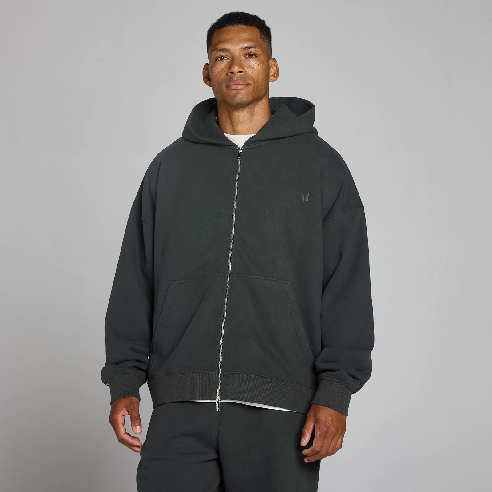 Felpa con cappuccio oversize MP loopback con zip a 2 vie uomo - Nero slavato - M Immagine 1
