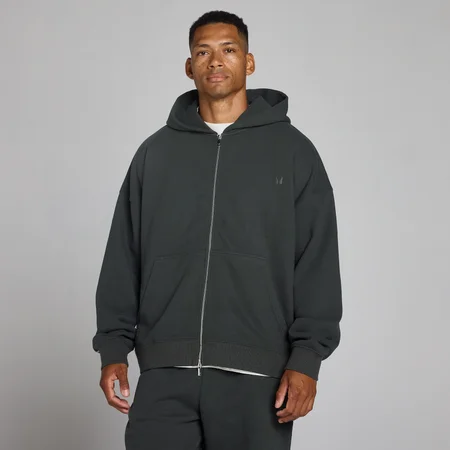 Felpa con cappuccio oversize MP loopback con zip a 2 vie uomo - Nero slavato