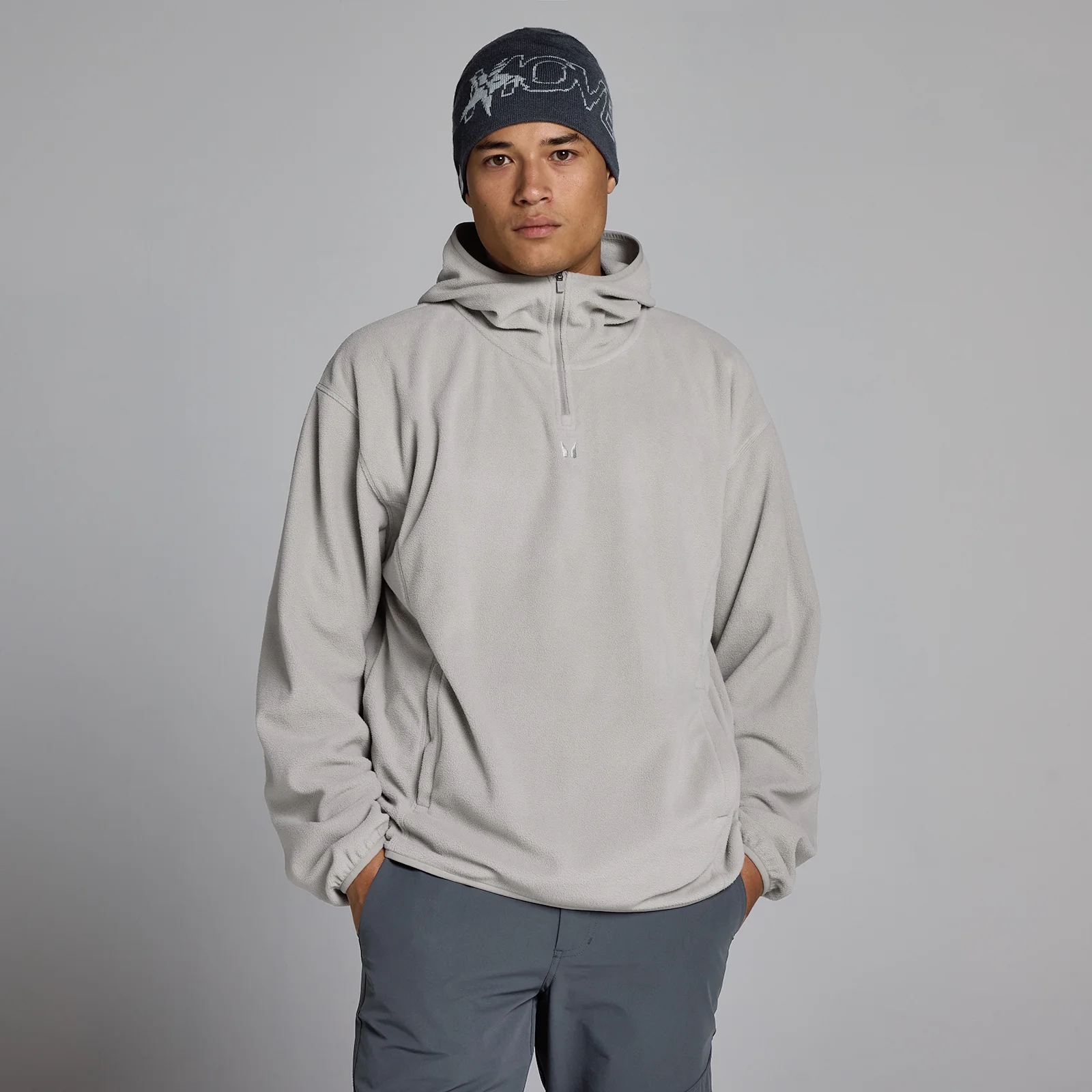 Felpa con cappuccio MP uomo in pile con zip a 1/4 - Grigio sustained - M Immagine 1