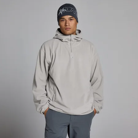 Felpa con cappuccio MP uomo in pile con zip a 1/4 - Grigio sustained