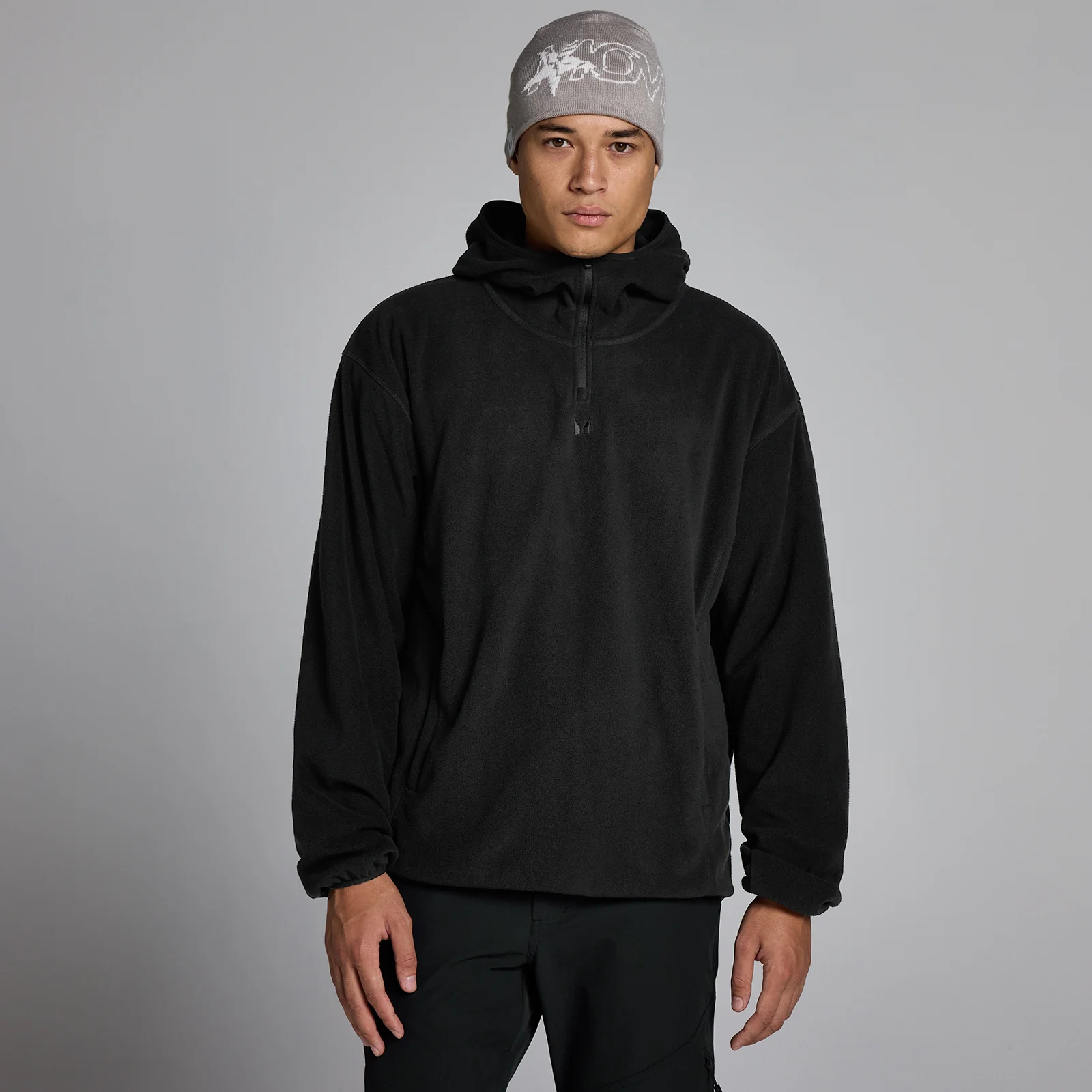 Felpa con cappuccio MP uomo in pile con zip a 1/4 - Nero - L Immagine 1