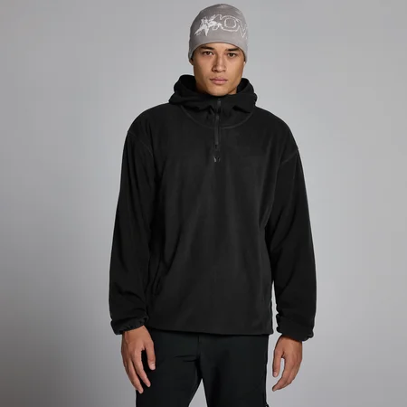 Felpa con cappuccio MP uomo in pile con zip a 1/4 - Nero