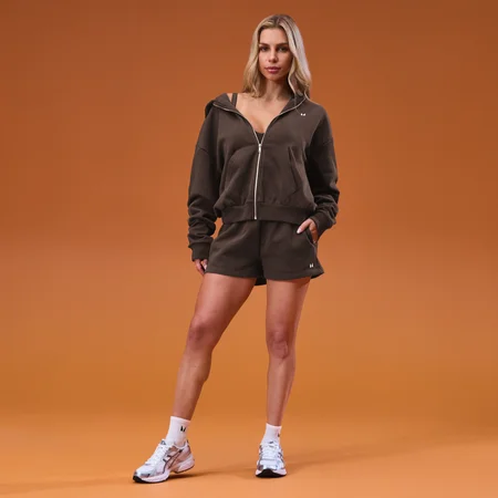 Felpa con cappuccio e zip MP donna basics - Cioccolato