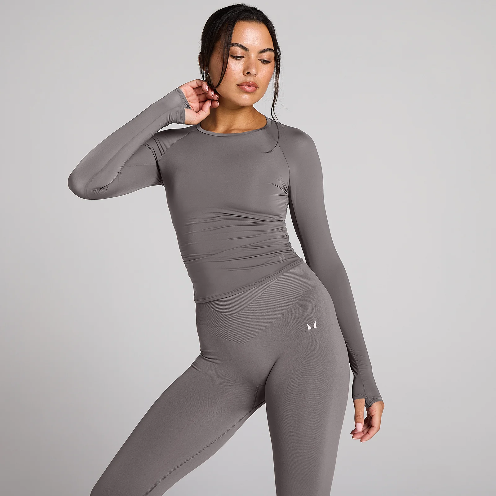 Top MP donna Tempo a maniche lunghe trasparente arricciato - Tartufo scuro - XS Immagine 1