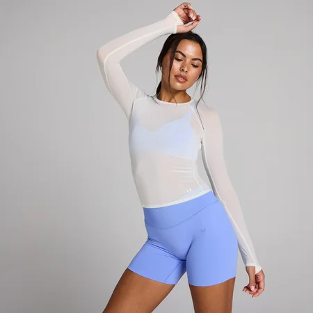Top a maniche lunghe arricciato in tessuto velato Tempo MP donna - Bianco ottico