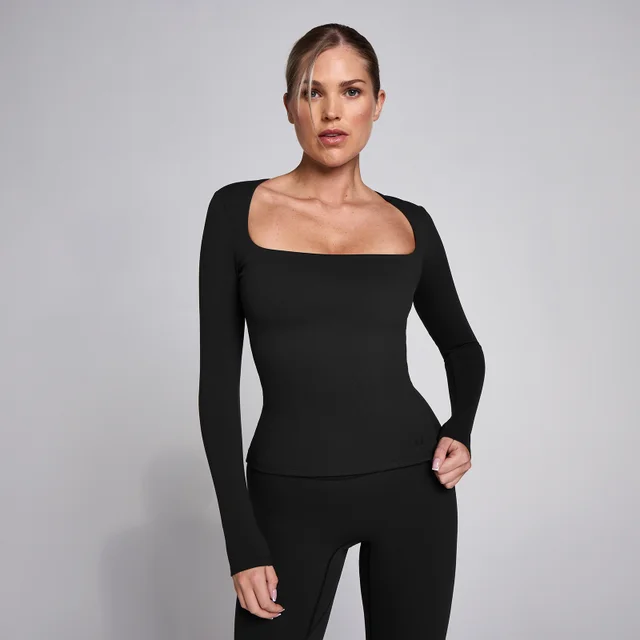Top MP donna SculptForm a manica lunga con scollo quadrato - Nero
