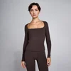 Top MP donna SculptForm a manica lunga con scollo quadrato - Cioccolato