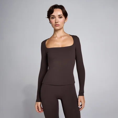 Top MP donna SculptForm a manica lunga con scollo quadrato - Cioccolato