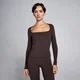 Top MP donna SculptForm a manica lunga con scollo quadrato - Cioccolato