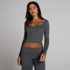 Top a costine a maniche lunghe con scollo a V MP donna - Grigio robusto