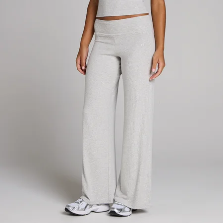 Leggings a gamba larga a costine MP donna - Grigio melange