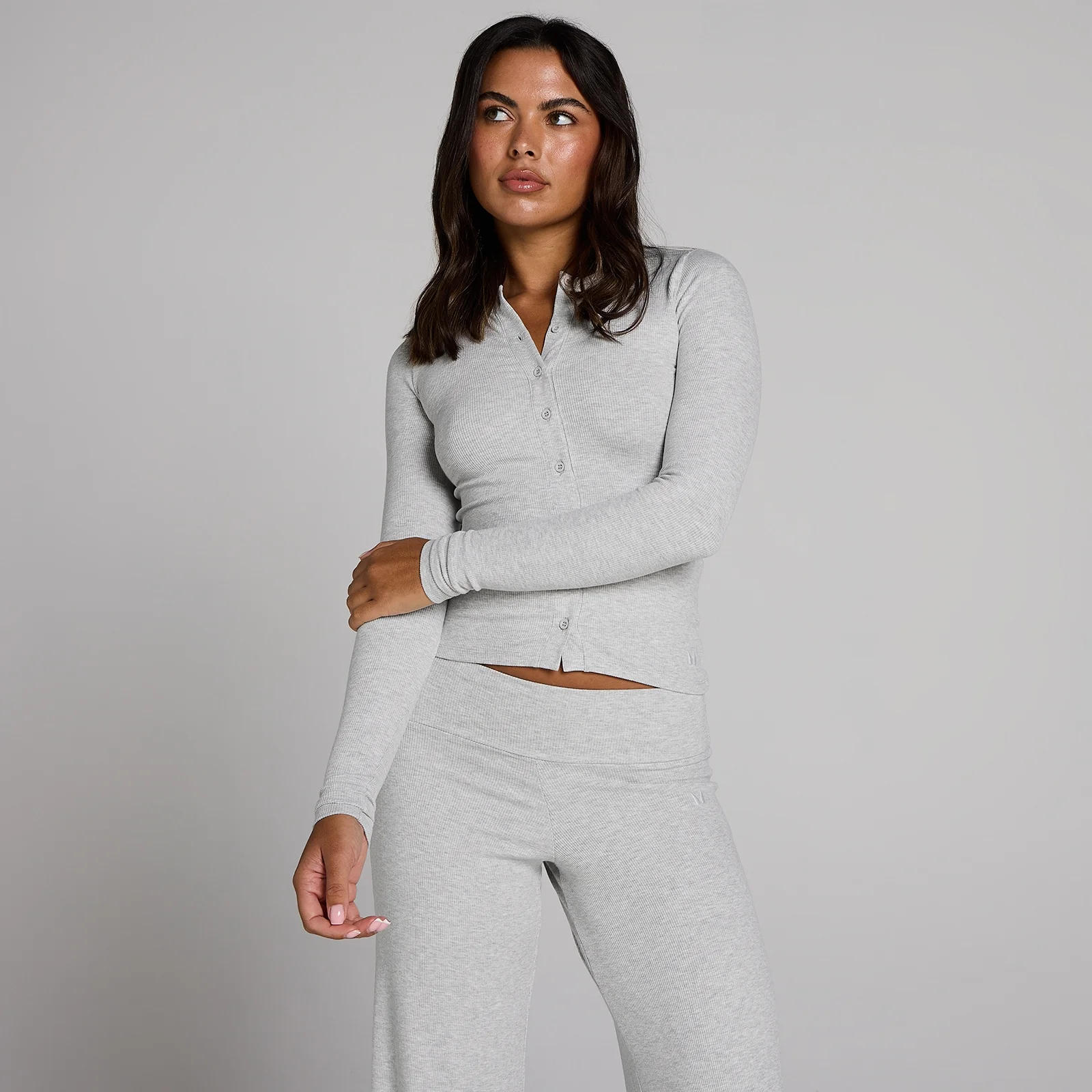 Top a costine con bottoni MP donna - Grigio melange - L Immagine 1