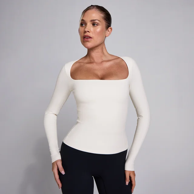 Top donna MP SculptForm a maniche lunghe con scollo quadrato - Perla