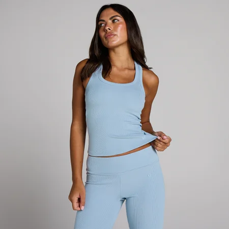 Canotta a costine MP donna con reggiseno integrato - Blu denim