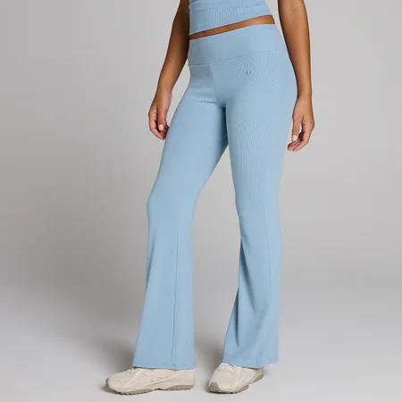Pantaloni a zampa MP donna a costine - Blu denim