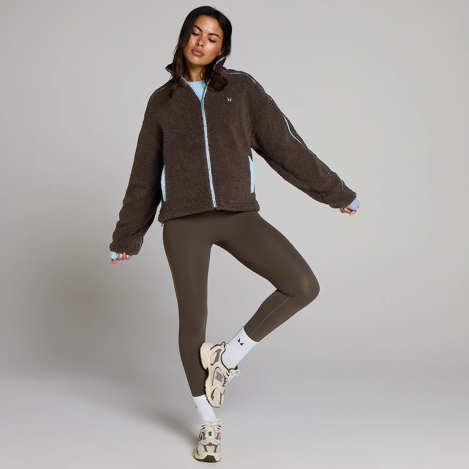 MP giacca in pile con zip e bordi intrecciati da donna - Cioccolato - M Immagine 3