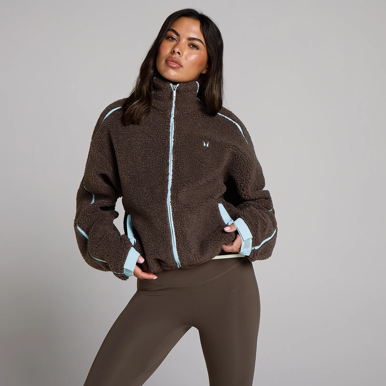 MP giacca in pile con zip e bordi intrecciati da donna - Cioccolato - M Immagine 1