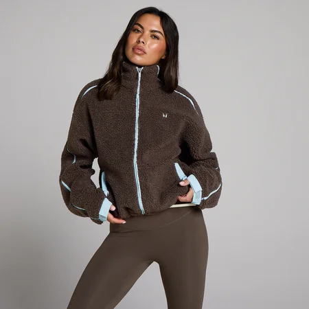 MP giacca in pile con zip e bordi intrecciati da donna - Cioccolato
