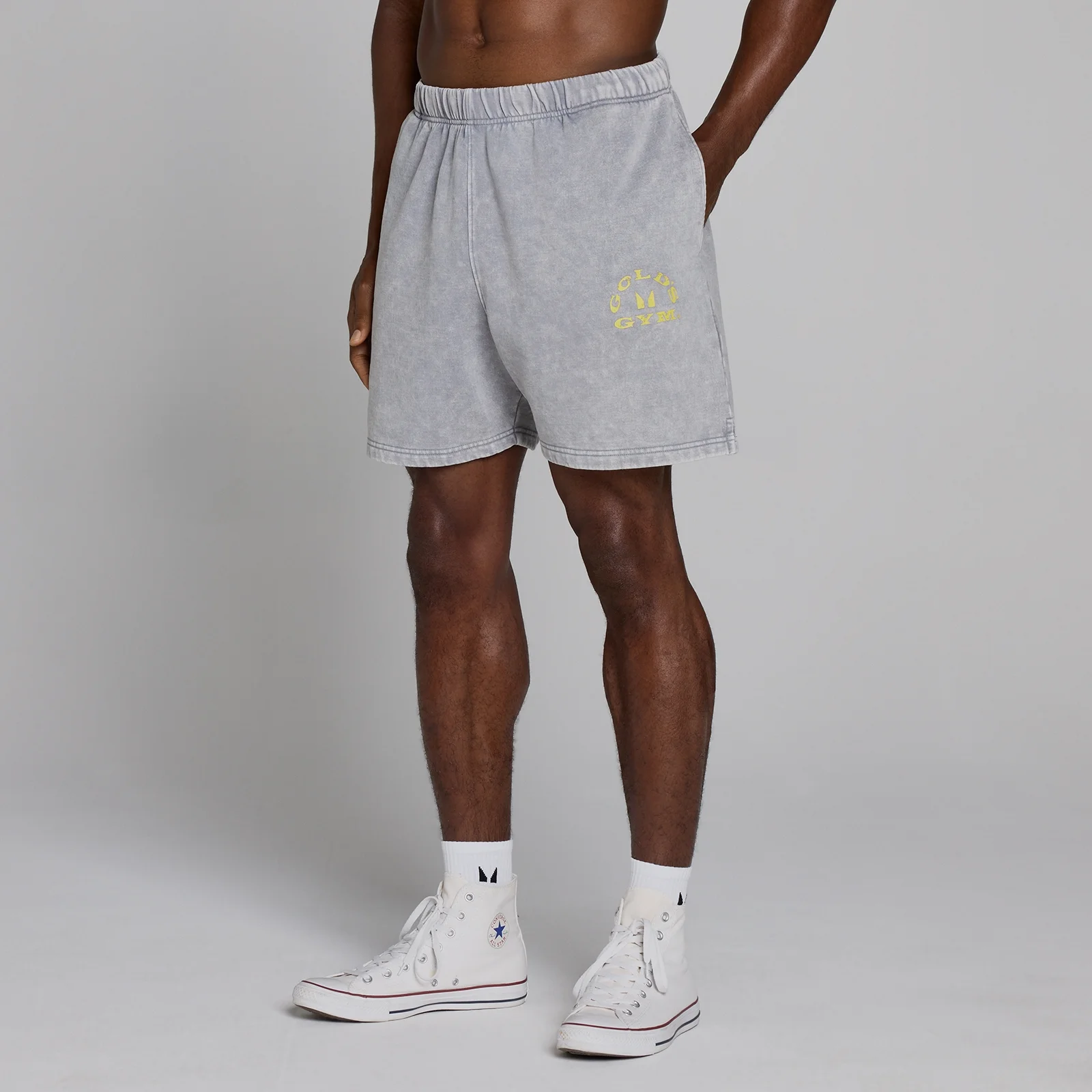 MP X Gold's Uomo Washed Graphic Oversized Sweat Pantaloncini - Steel Blue - XS Immagine 3