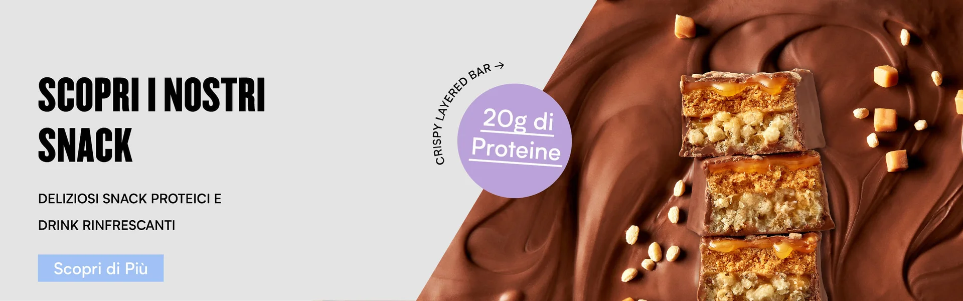 Heathy snacks from Myprotein featuring the new cookie crumbed layered bar with 20g of protein.