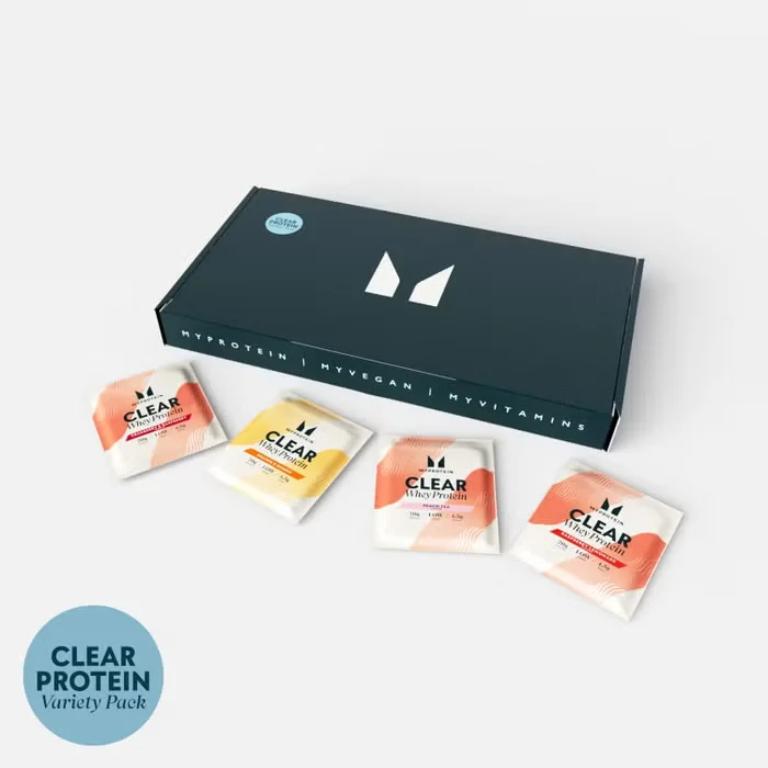 Il Variety Pack Clear Whey conquista il podio con una selezione di gusti irresistibili, tra cui mirtillo rosso & lampone e arancia mango, affiancato dallo shaker ufficiale Myprotein — tutto il necessario per rinfrescare i tuoi allenamenti!